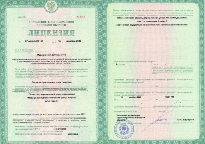 Лицензия № ЛО-48-01-002197 от 16.12.2020